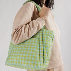 BAGGU Puffy Mini Tote Bag In Mint Pixel Gingham